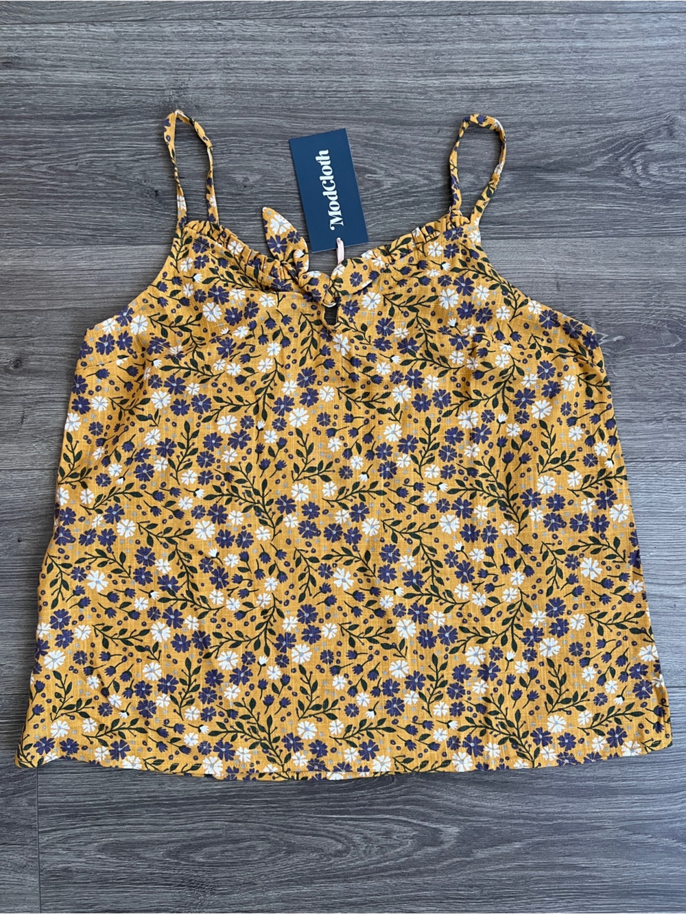 MODCLOTH Tank Top Medium Golden Yellow Floral Linen Blend Boho Summer Cottage